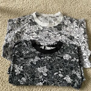 2 Lululemon Black and White Floral Tops
